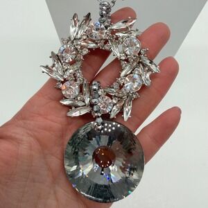 Vintage Statement Rhinestone Necklace Large Crystal Pendant Chunky Glam